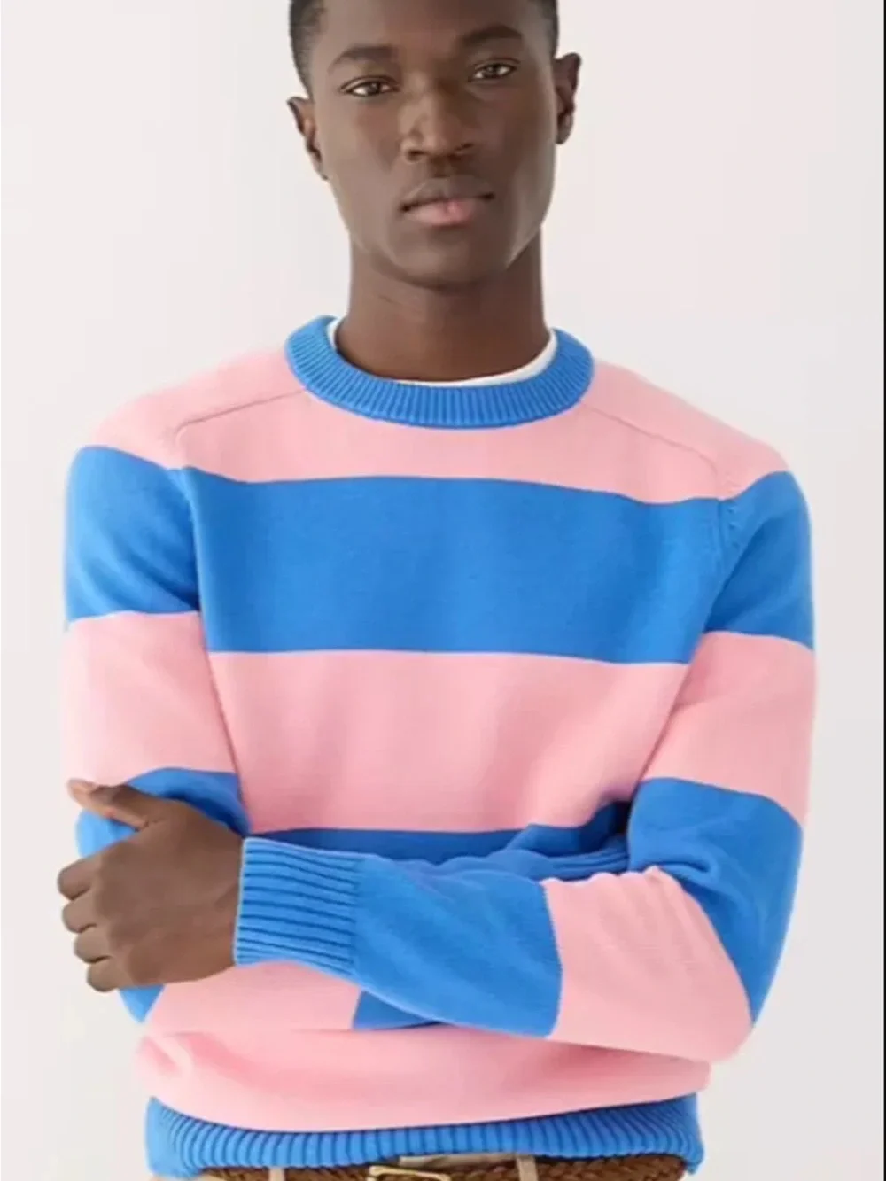 NEW J. Crew Large Cotton Crewneck Cotton Stripe Sweater